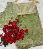 Primium Glass Barsahana Gold Chifon Crush Silk Saree With Stitched Blouse (42 Size)