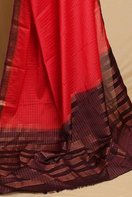 Stunning Red Saree with Zari Border and Blouse 3