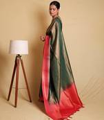 Vibrant Green and Red Shaded Saree with Zari Border and Blouse