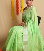 Classic Green Cotton Saree with Matching Blouse