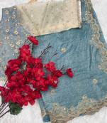 Primium Glass Barsahana Gold Chifon Crush Silk Saree With Stitched Blouse (42 Size)