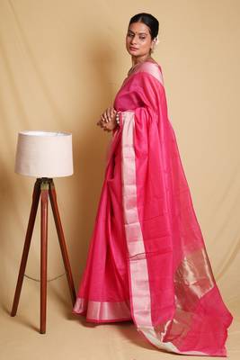 Timeless Pink Plain Cotton Saree with Blouse 3