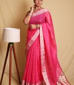 Timeless Pink Plain Cotton Saree with Blouse