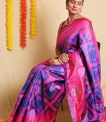 Mirraw Pink and Blue Art Silk Saree