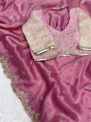 Primium Glass Barsahana Gold Chifon Crush Silk Saree With Stitched Blouse (42 Size) 3