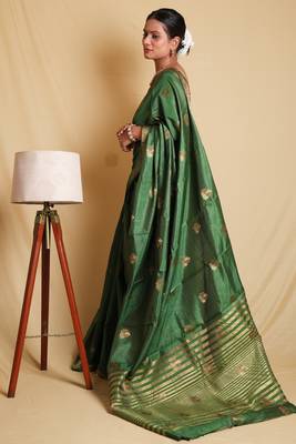 Exquisite Green & Gold Zari Silk Cotton Saree with Blouse 5