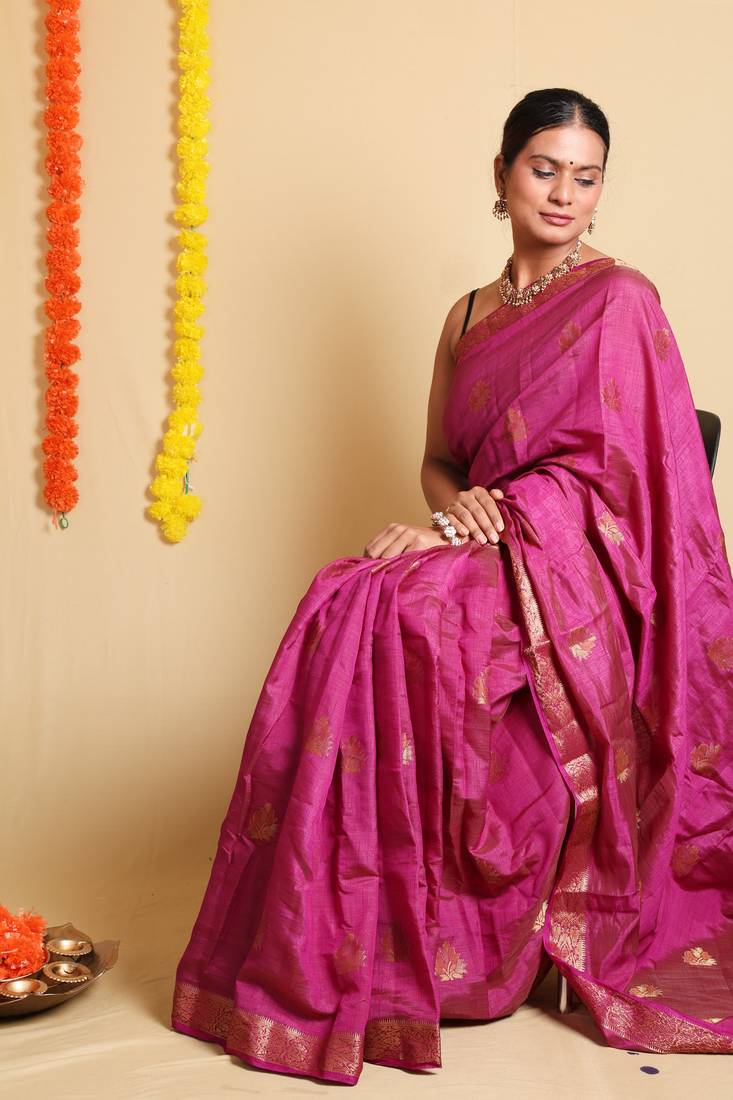 Purple Ethnic Motif Art Silk Saree with Blouse