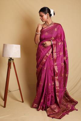 Purple Ethnic Motif Art Silk Saree with Blouse 1