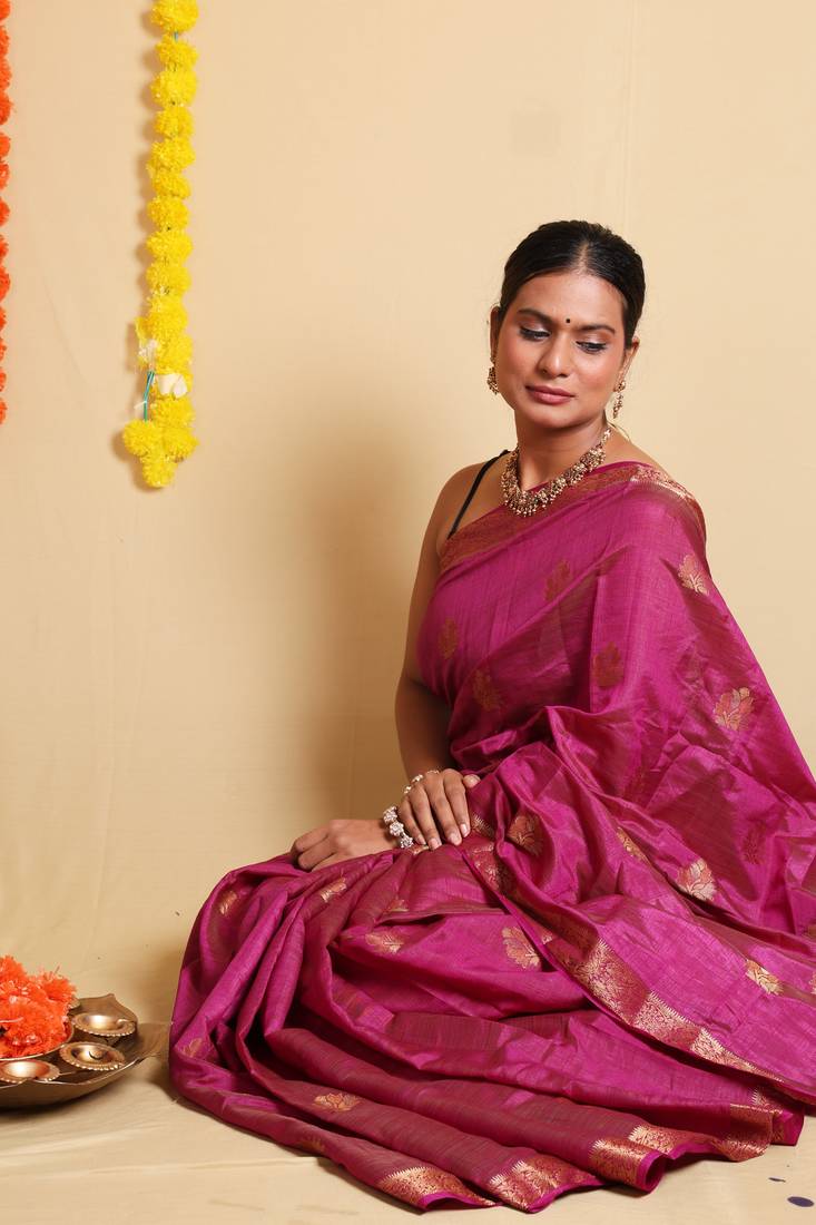 Purple Ethnic Motif Art Silk Saree with Blouse