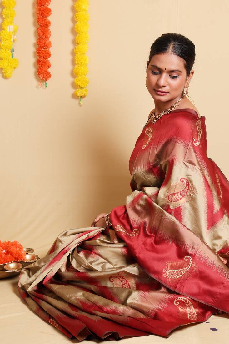 Elegant Brown Kalamkari Cotton Saree with Blouse