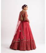 Women's Gajri Red Faux Georgette 3Mm, 5Mm & 9Mm Sequins with Zari Embroidered Semi-Stitched Lehenga Choli & Dupatta