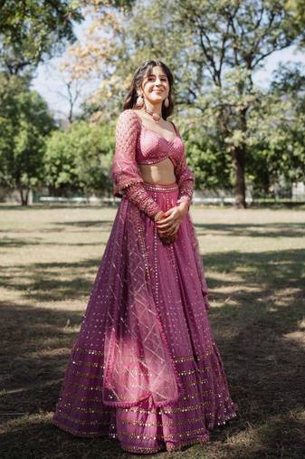 Women's Metallic Pink Faux Georgette 3Mm, 5Mm & 9Mm Sequins with Zari Embroidered Semi-Stitched Lehenga Choli & Dupatta