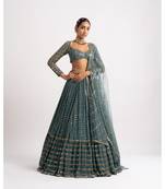 Women's Dark Green Faux Georgette 3Mm, 5Mm & 9Mm Sequins with Zari Embroidered Semi-Stitched Lehenga Choli & Dupatta