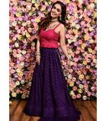 Women's Purple Faux Georgette 3Mm Sequins with Thread Embroidered Semi-Stitched Lehenga Choli & Dupatta