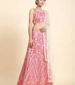 Women's Pink Devsena Silk 3Mm Sequins with Zari Dori Embroidered & Paper Mirror Work Lehenga Choli & Dupatta