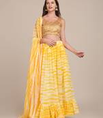 Women's Yellow Georgette Shibori Print Work Semi-Stitched Lehenga Choli & Dupatta