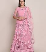 Women's Light Pink Net Thread Embroidered Semi-Stitched Lehenga Choli & Dupatta