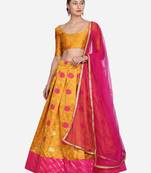 Women's Pink Taffeta Silk Zari Woven Semi-Stitched Lehenga Choli & Dupatta