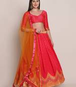 Women's Pink Silk Blend Zari Woven Semi-Stitched Lehenga Choli & Dupatta