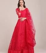 Women's Pink Net Thread Embroidered Semi-Stitched Lehenga Choli & Dupatta