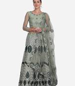 Women's Sea Green Net Thread Embroidered Semi-Stitched Lehenga Choli & Dupatta