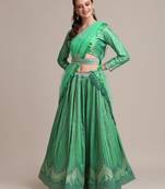 Women's Sea Green Jacquard Silk Gold Woven & Platted Work Semi-Stitched Lehenga Choli & Dupatta