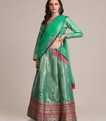 Women's Sea Green Jacquard Silk Gold Woven Work Semi-Stitched Lehenga Choli & Dupatta