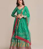 Women's Rama Jacquard Silk Gold Woven Work Semi-Stitched Lehenga Choli & Dupatta