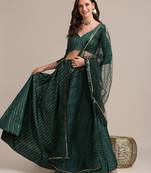 Women's Bottle Green Georgette Sequins Semi-Stitched Lehenga Choli & Dupatta