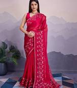 Pink embroidered tissue saree with blouse