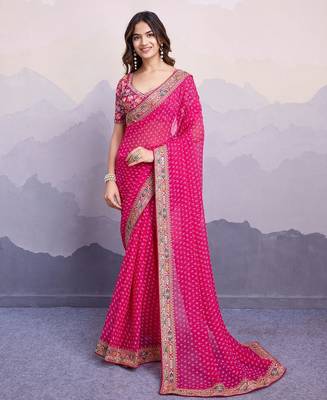 Pink georgette bandhani saree for women 1