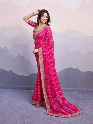 Pink georgette bandhani saree for women 2