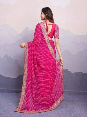 Pink georgette bandhani saree for women 3
