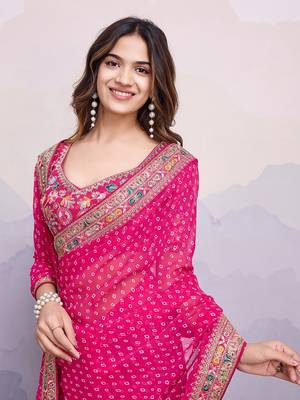 Pink georgette bandhani saree for women 4