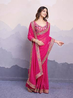 Pink georgette bandhani saree for women 5