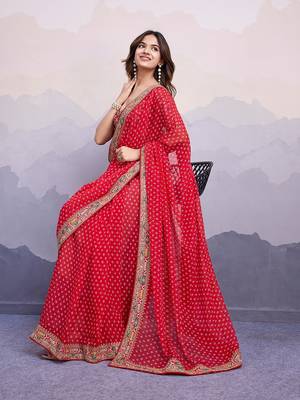 Red embroidered  georgette sarees with abstract blouse 3