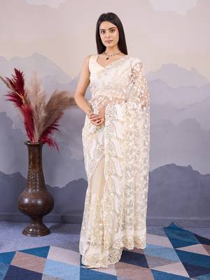 White Net saree for women 1