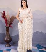 White Net saree for women