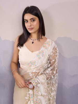 White Net saree for women 4