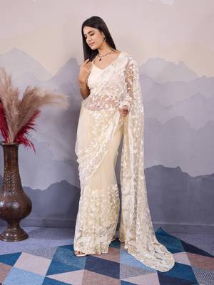 White Net saree for women 5