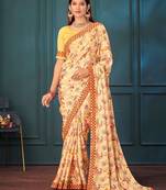 cream printed silk sarees with blouse