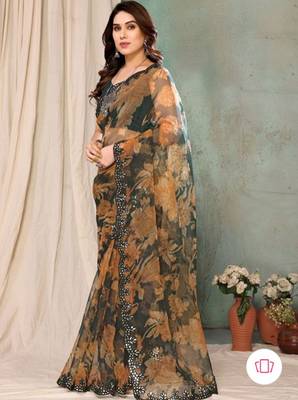 Multicolor embroidered georgette saree with blouse 1