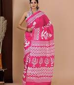 Pink printed cotton sarees with blouse