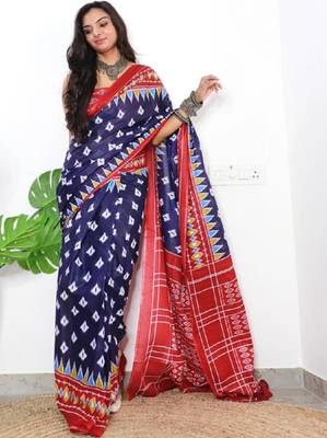 Blue woven style cotton saree with blouse 1