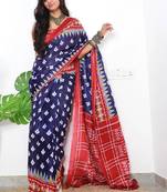 Blue woven style cotton saree with blouse