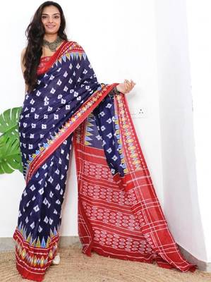 Blue woven style cotton saree with blouse 2