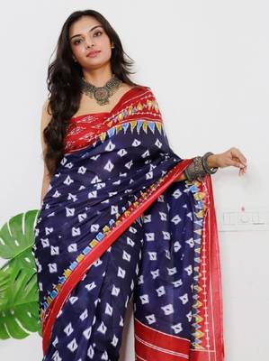 Blue woven style cotton saree with blouse 3