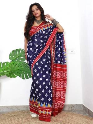 Blue woven style cotton saree with blouse 5