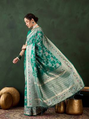 Classiques Art Silk Woven Green Saree for Women 3