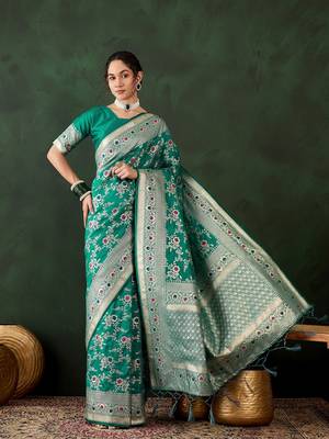 Classiques Art Silk Woven Green Saree for Women 1